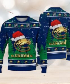 Vancouver Canucks Logo Golden Fans Santa Hat Tree Ugly Christmas Sweater