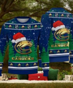 Vancouver Canucks Logo Golden Fans Santa Hat Tree Ugly Christmas Sweater