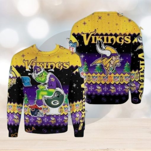 Vikings Football Meets the Grinch Ugly Christmas Sweater for Game Day Cheer