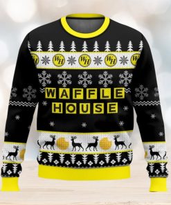 Waffle House Reindeer Pattern All Over Printed Ugly Christmas Sweater Trending Christmas Gift Ideas