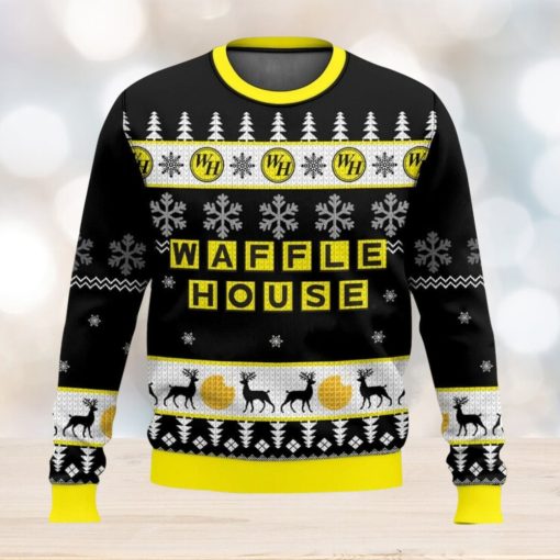 Waffle House Reindeer Pattern All Over Printed Ugly Christmas Sweater Trending Christmas Gift Ideas