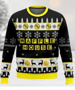 Waffle House Reindeer Pattern All Over Printed Ugly Christmas Sweater Trending Christmas Gift Ideas