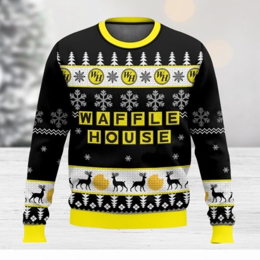 Waffle House Reindeer Pattern All Over Printed Ugly Christmas Sweater Trending Christmas Gift Ideas