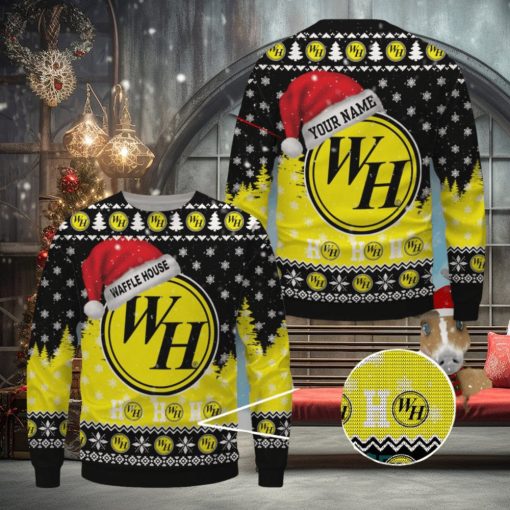 Waffle House Ugly Christmas Sweater, Xmas Gift Ideas For Fans Custom Name