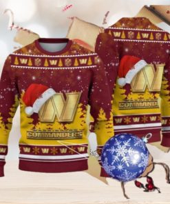 Washington Commanders Logo Golden Fans Santa Hat Tree Knitted Christmas Sweater