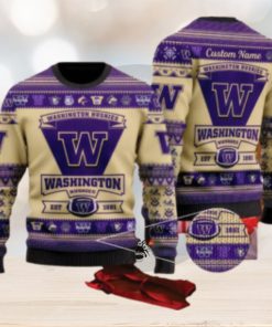 Washington Huskies Football Team Logo Ugly Christmas Sweater AOP Comfort Custom Name