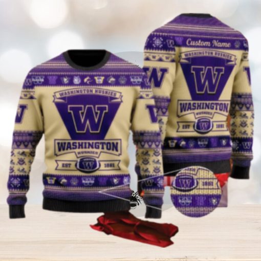 Washington Huskies Football Team Logo Ugly Christmas Sweater AOP Comfort Custom Name