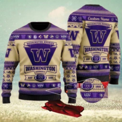 Washington Huskies Football Team Logo Ugly Christmas Sweater AOP Comfort Custom Name