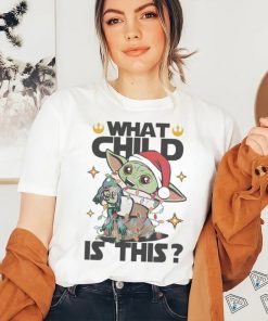 What child is this Yoda Santa hat Christmas lights shirt