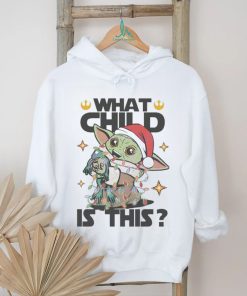 What child is this Yoda Santa hat Christmas lights shirt