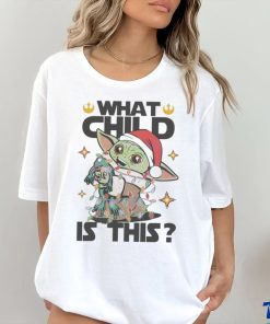 What child is this Yoda Santa hat Christmas lights shirt