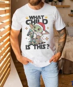 What child is this Yoda Santa hat Christmas lights shirt