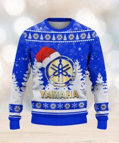 Yamaha Blue Logo Wearing Santa Hat Trending Christmas Gift AOP Ugly Christmas Sweater Men Women Winter Gift