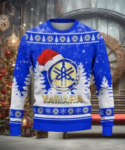 Yamaha Blue Logo Wearing Santa Hat Trending Christmas Gift AOP Ugly Christmas Sweater Men Women Winter Gift