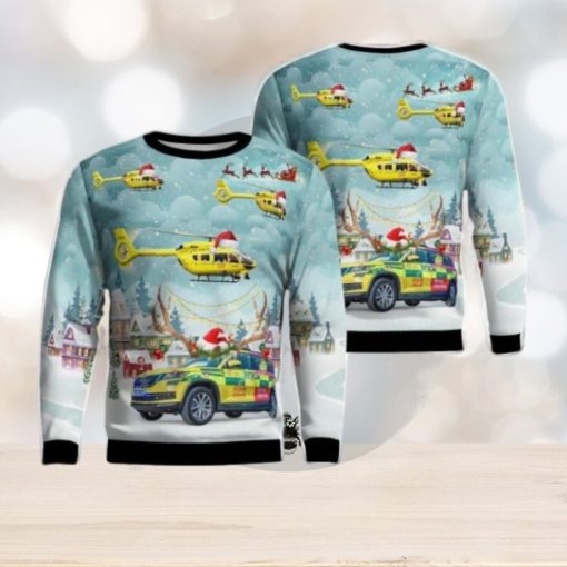 Yorkshire Air Ambulance Car & Eurocopter EC 145T2 Christmas AOP Ugly Sweater Holiday Sweater For Men And Women