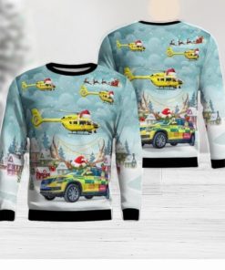 Yorkshire Air Ambulance Car & Eurocopter EC 145T2 Christmas AOP Ugly Sweater Holiday Sweater For Men And Women