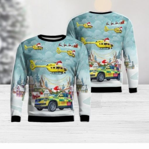 Yorkshire Air Ambulance Car & Eurocopter EC 145T2 Christmas AOP Ugly Sweater Holiday Sweater For Men And Women