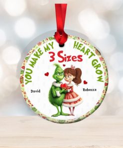 You Make My Heart Grow, Couple Gift, Personalized Ceramic Ornament, Green Couple