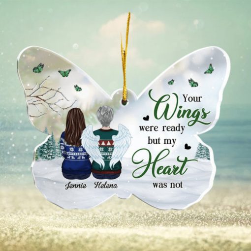 Your Wings Were Ready But My Heart Was Not   Personalized Custom Butterfly Shaped Acrylic Christmas Ornament   Memorial Gift, Sympathy Gift, Christmas Gift