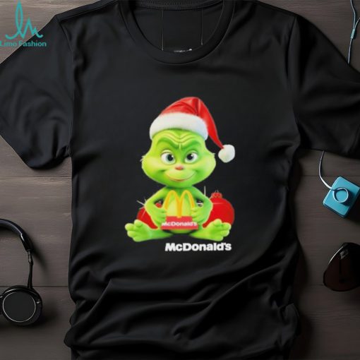 baby Grinch Hug Hat Santa McDonald’s Logo Merry Christmas Shirt