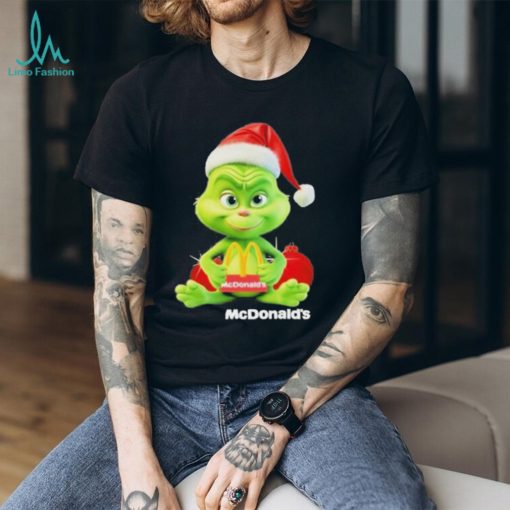 baby Grinch Hug Hat Santa McDonald’s Logo Merry Christmas Shirt