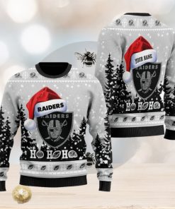 custom name las vegas raiders symbol wearing santa claus hat cute pattern ho ho ho all over print sweater gift christmas