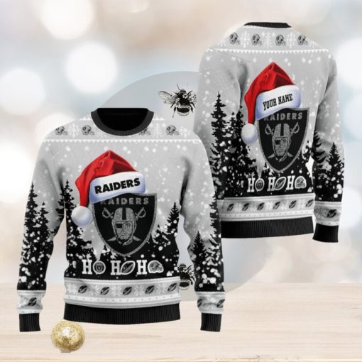 custom name las vegas raiders symbol wearing santa claus hat cute pattern ho ho ho all over print sweater gift christmas