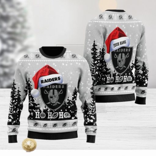 custom name las vegas raiders symbol wearing santa claus hat cute pattern ho ho ho all over print sweater gift christmas