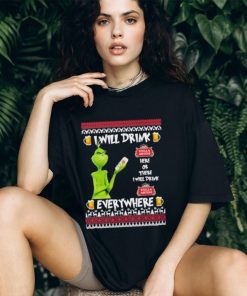 grinch I Will Drink Stella Artois Here And There Everywhere Merry Christmas Tshirt