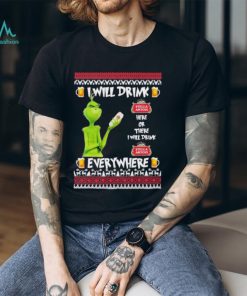 grinch I Will Drink Stella Artois Here And There Everywhere Merry Christmas Tshirt