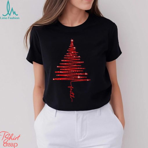 red sparkling faith christmas tree t shirt