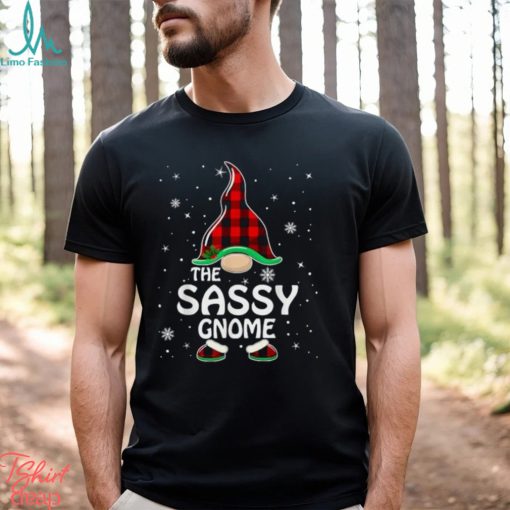 sassy gnome buffalo plaid matching family christmas pajama t shirt