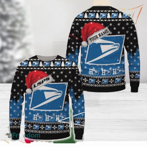 usps Logo Brands Ugly Christmas Sweater Gift For Fans Custom Name