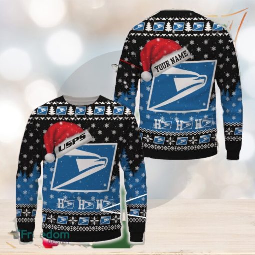 usps Logo Brands Ugly Christmas Sweater Gift For Fans Custom Name