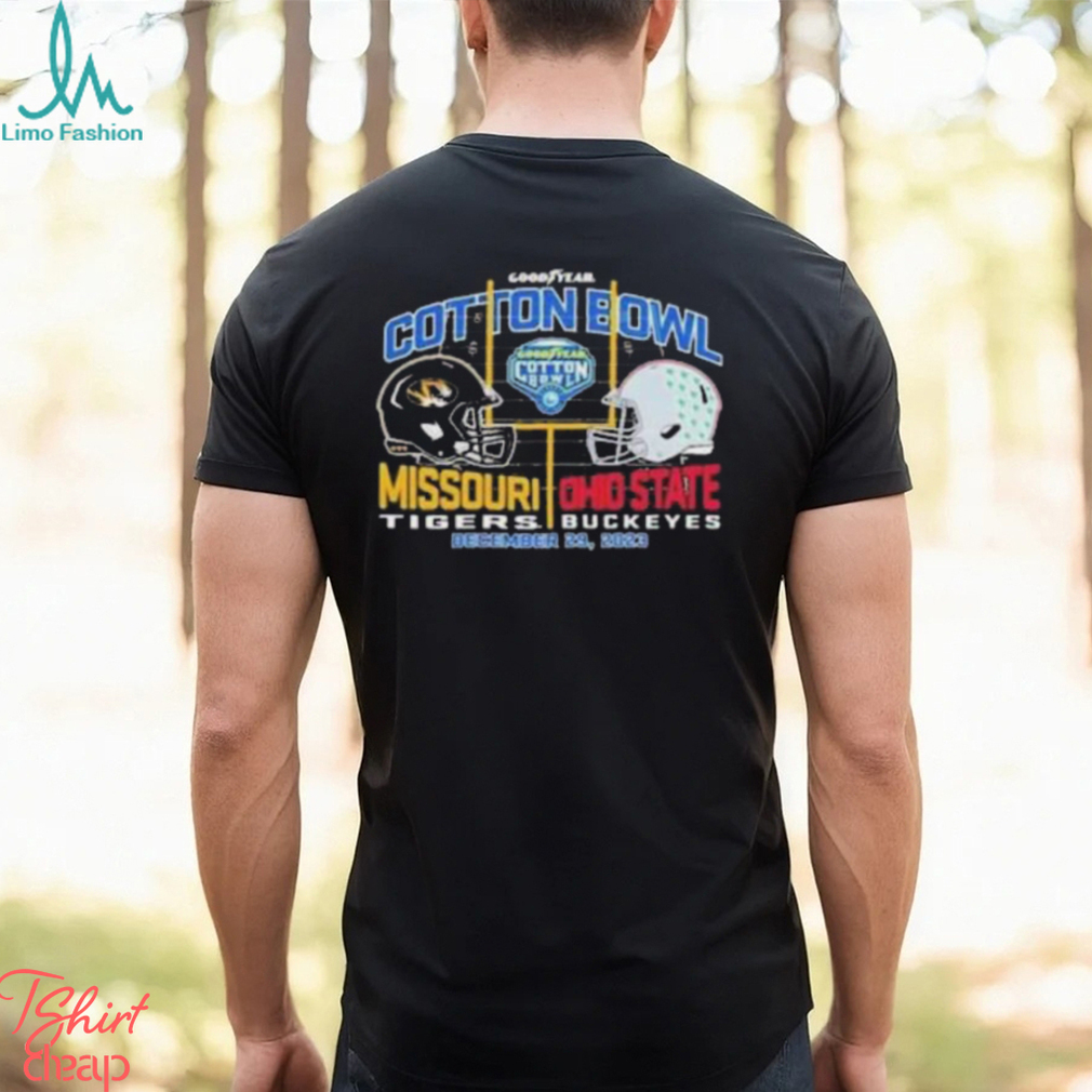 2023 Cotton Bowl Missouri Tigers vs Ohio State Buckeyes Dueling Head To Head Helmet Unisex T Shirt 2023 Cotton Bowl Missouri Tigers vs Ohio State Buckeyes Dueling Head To Head Helmet Unisex T Shirt