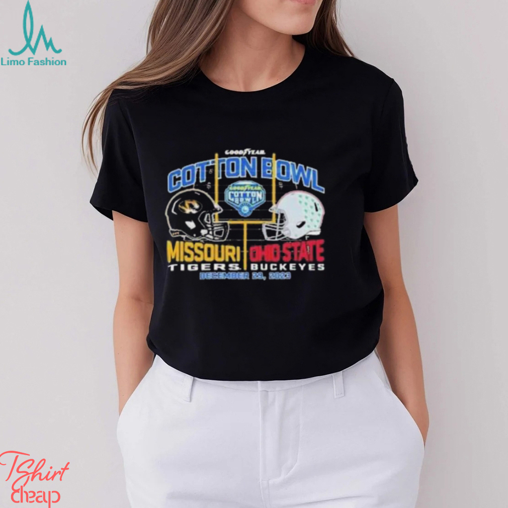 2023 Cotton Bowl Missouri Tigers vs Ohio State Buckeyes Dueling Head To Head Helmet Unisex T Shirt 2023 Cotton Bowl Missouri Tigers vs Ohio State Buckeyes Dueling Head To Head Helmet Unisex T Shirt