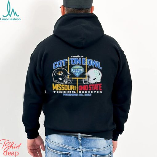 2023 Cotton Bowl Missouri Tigers vs Ohio State Buckeyes Dueling Head To Head Helmet Unisex T Shirt