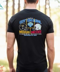 2023 Cotton Bowl Missouri Tigers vs. Ohio State Buckeyes Dueling Helmet Shirt