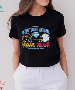 2023 Cotton Bowl Missouri Tigers vs. Ohio State Buckeyes Dueling Helmet Shirt