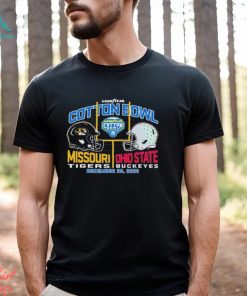 2023 Cotton Bowl Missouri Tigers vs. Ohio State Buckeyes Dueling Helmet Shirt