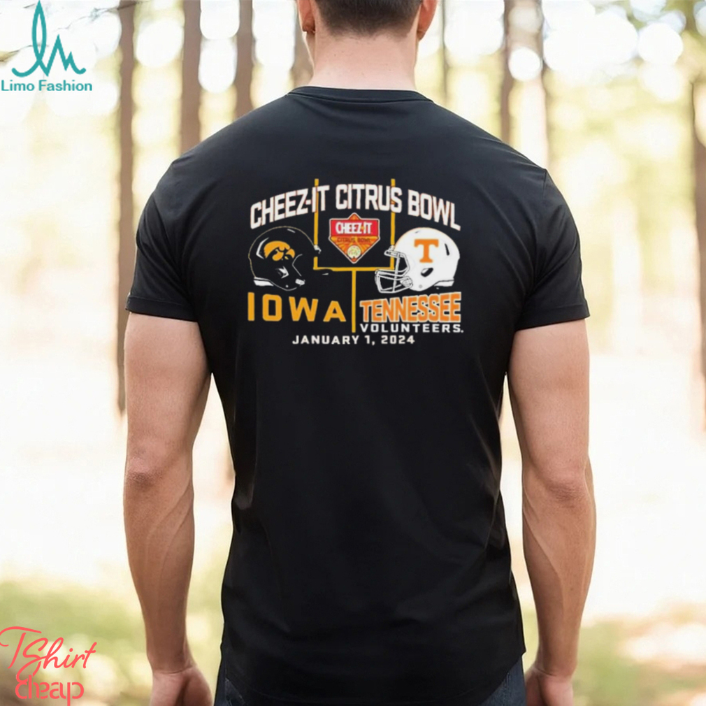 2024 Citrus Bowl Iowa Hawkeyes vs. Tennessee Volunteers Dueling Helmet Shirt 2024 Citrus Bowl Iowa Hawkeyes vs. Tennessee Volunteers Dueling Helmet Shirt