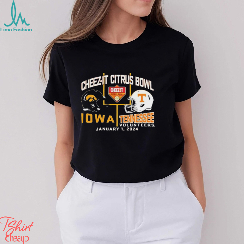 2024 Citrus Bowl Iowa Hawkeyes vs. Tennessee Volunteers Dueling Helmet Shirt 2024 Citrus Bowl Iowa Hawkeyes vs. Tennessee Volunteers Dueling Helmet Shirt