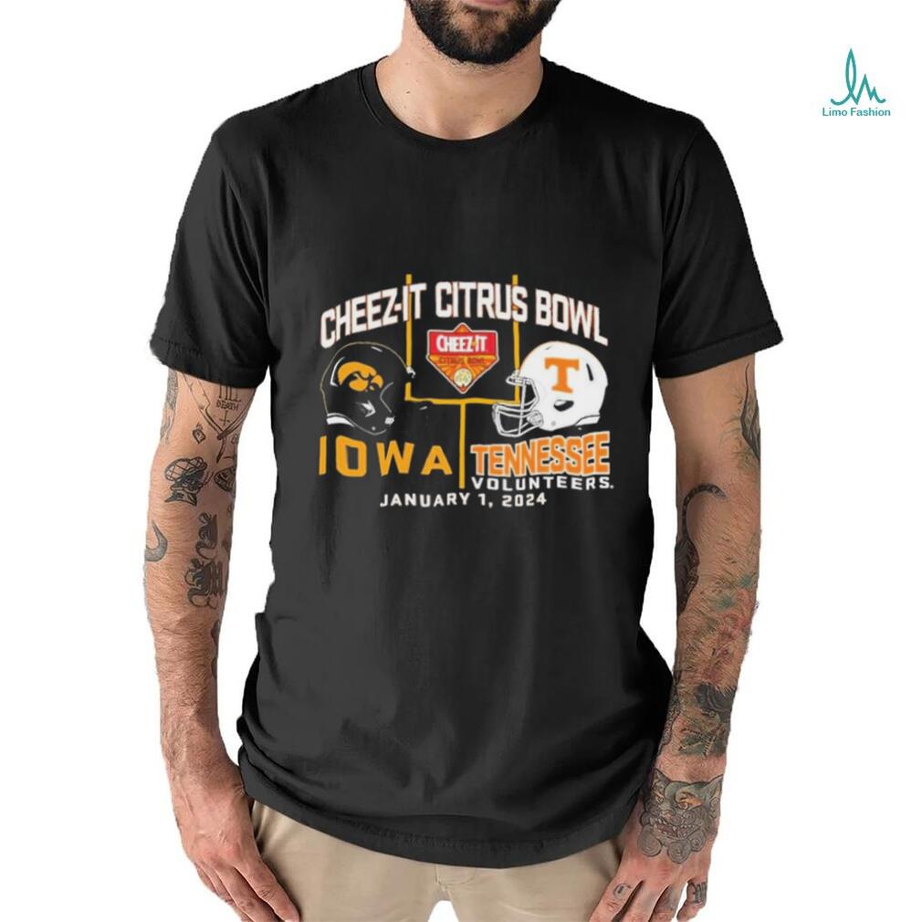 2024 Citrus Bowl Iowa Hawkeyes vs. Tennessee Volunteers Dueling Helmet Shirt 2024 Citrus Bowl Iowa Hawkeyes vs. Tennessee Volunteers Dueling Helmet Shirt