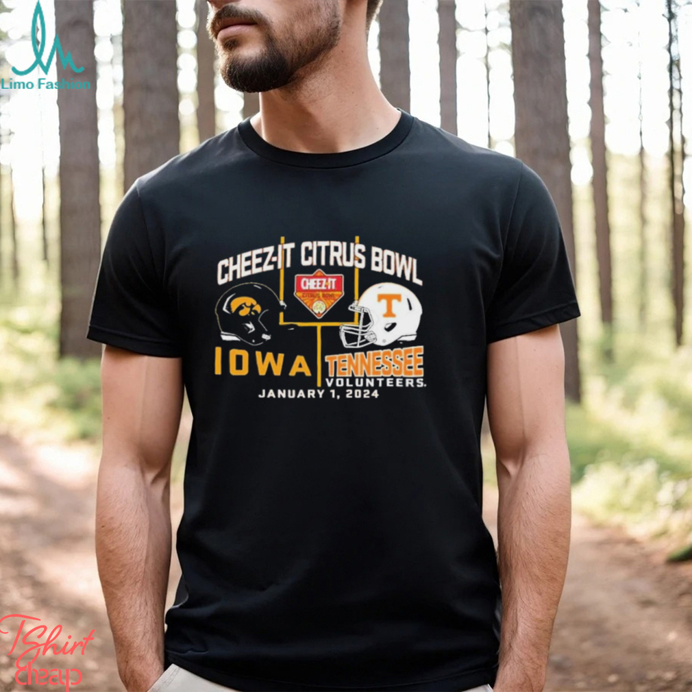 2024 Citrus Bowl Iowa Hawkeyes vs. Tennessee Volunteers Dueling Helmet Shirt 2024 Citrus Bowl Iowa Hawkeyes vs. Tennessee Volunteers Dueling Helmet Shirt