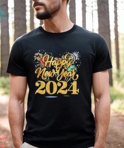 2024 Happy New Year gold glitter firework shirt