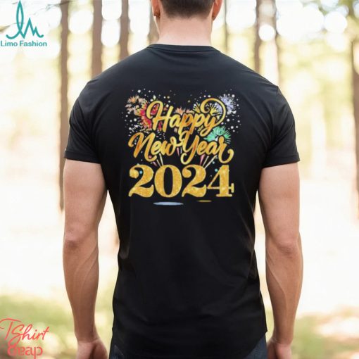 2024 Happy New Year gold glitter firework shirt