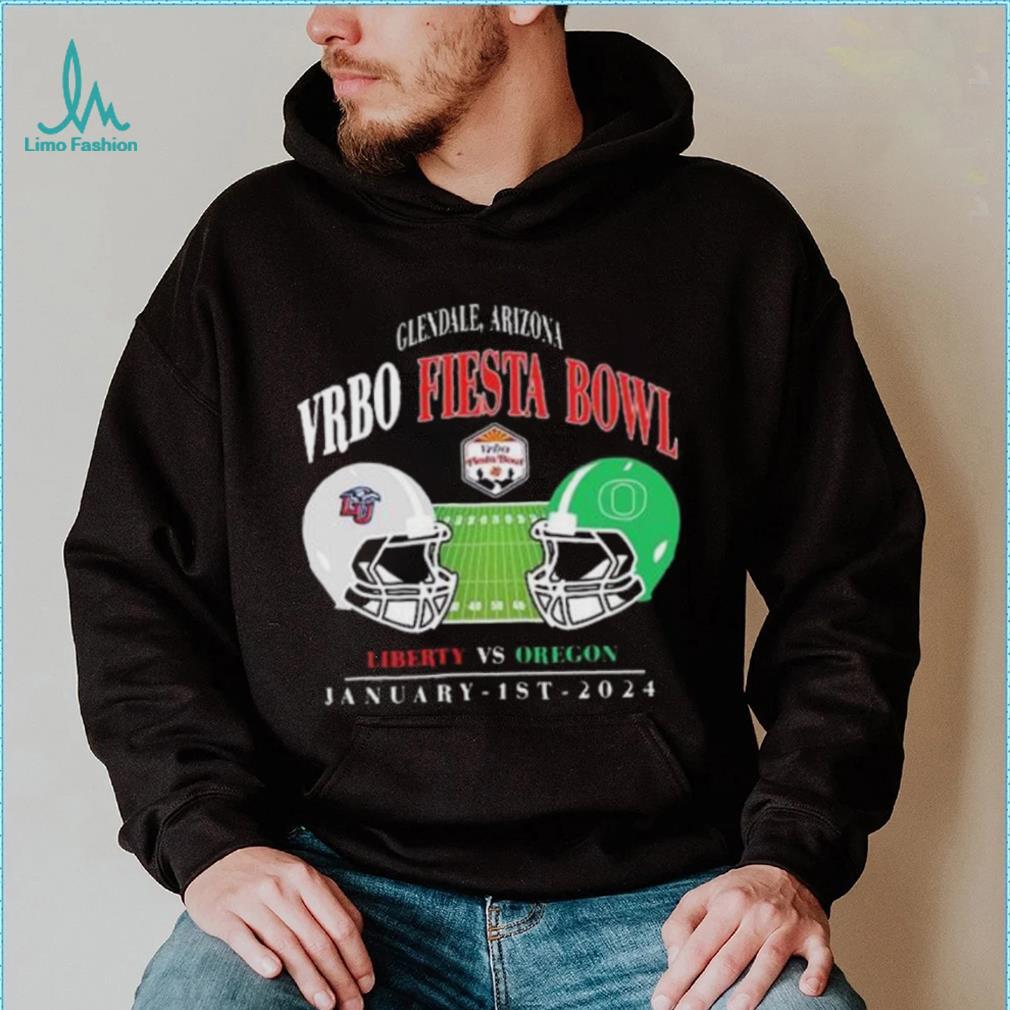 2024 VRBO Fiesta Bowl Matchup Glendale Arizona Oregon Ducks vs Liberty Flames 1st January 2024 Head To Head Helmet Shirt 2024 VRBO Fiesta Bowl Matchup Glendale Arizona Oregon Ducks vs Liberty Flames 1st January 2024 Head To Head Helmet Shirt
