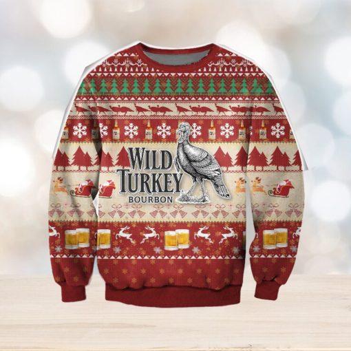 3D All Over Print Wild Turkey Bourbon Whiskey Ugly Christmas Sweater Perfect Holiday Gift