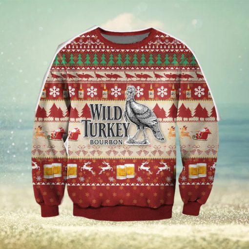 3D All Over Print Wild Turkey Bourbon Whiskey Ugly Christmas Sweater Perfect Holiday Gift