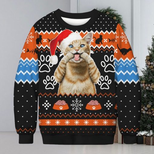 3D Cat Print Christmas Meo Eat Sweater